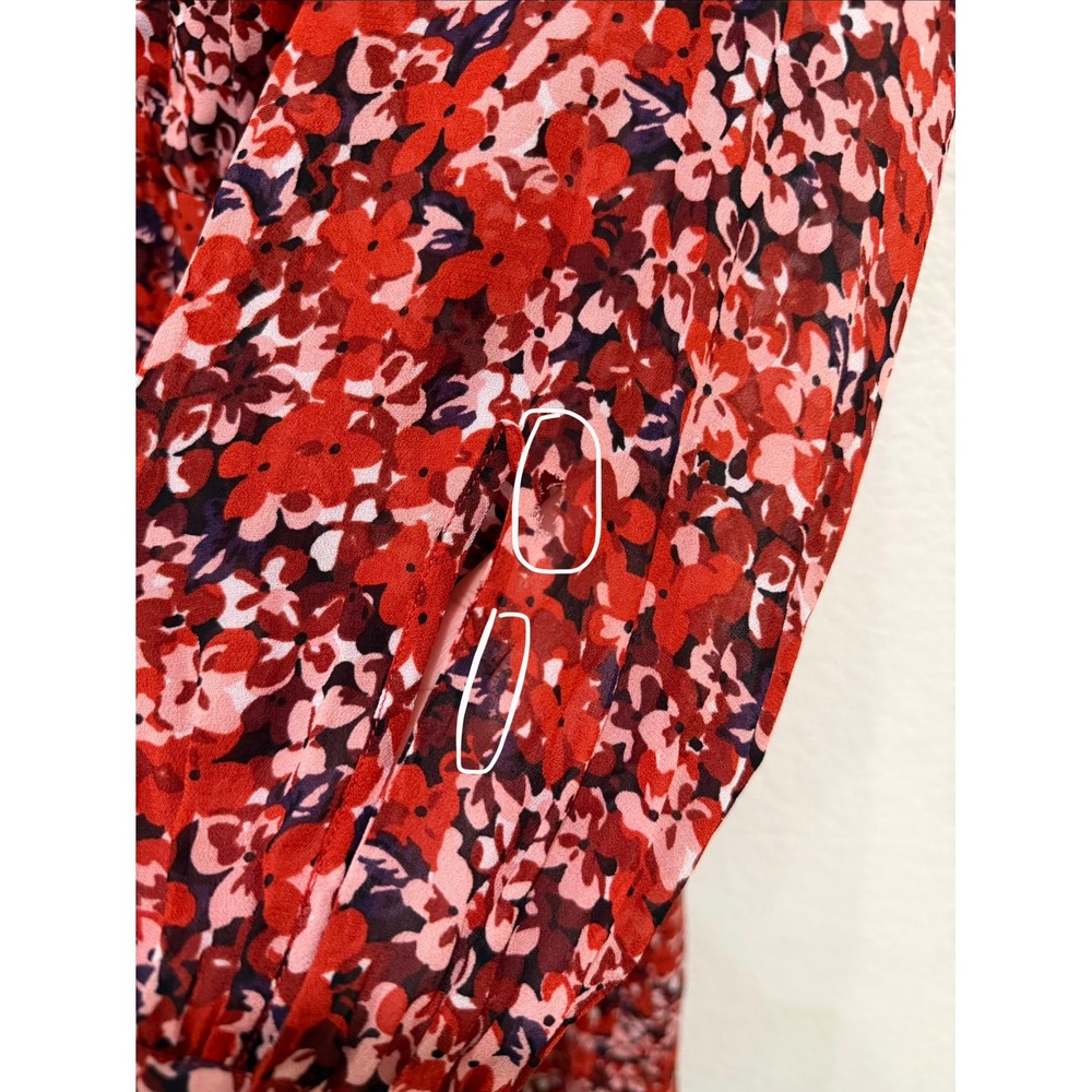 The Kooples Mini Floral Dress Red Medium V-Neck Long Sleeve Button Cuff Feminine - Picture 8 of 11